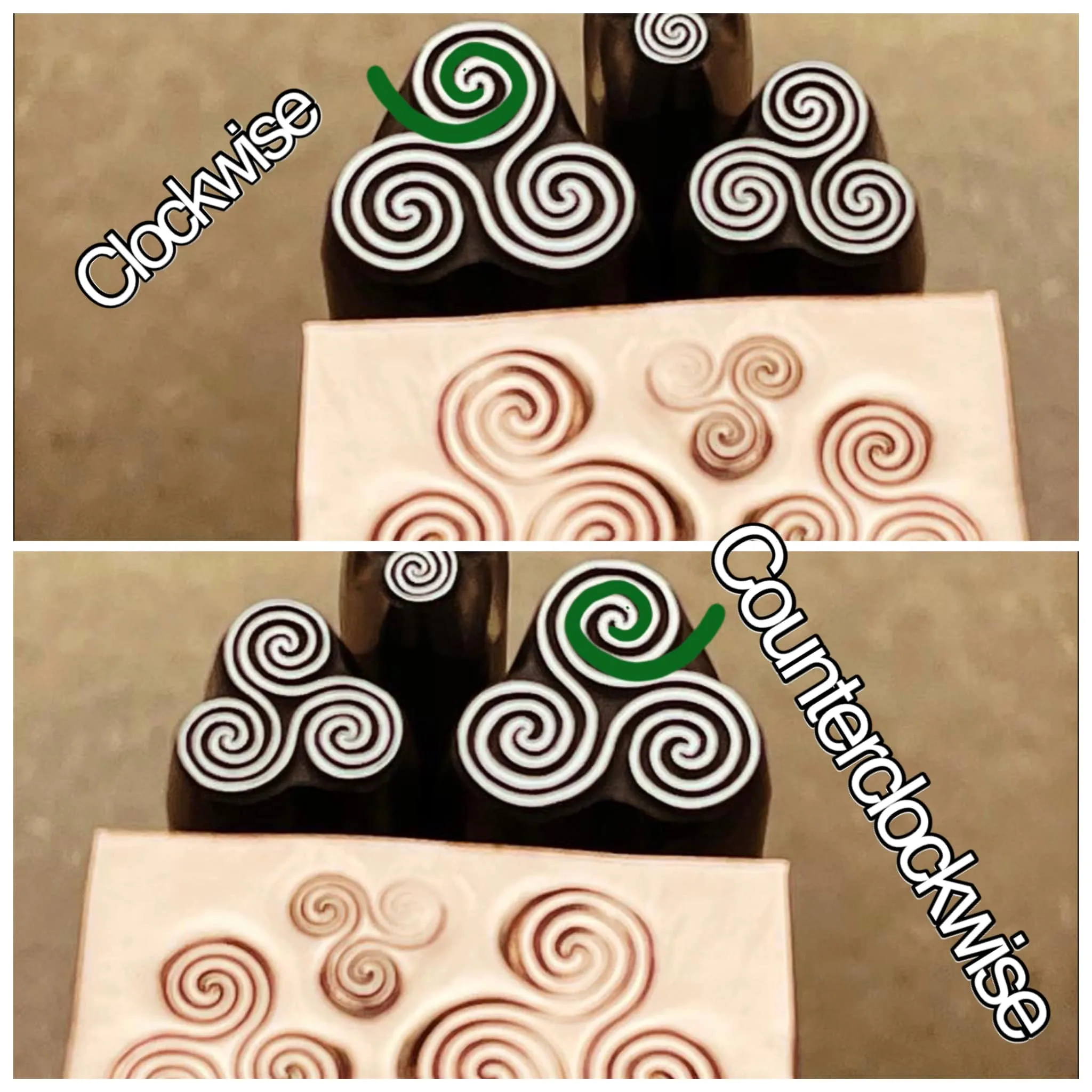 Triskele. Three Sizes. Two spirals. Metal Hand Stamp.