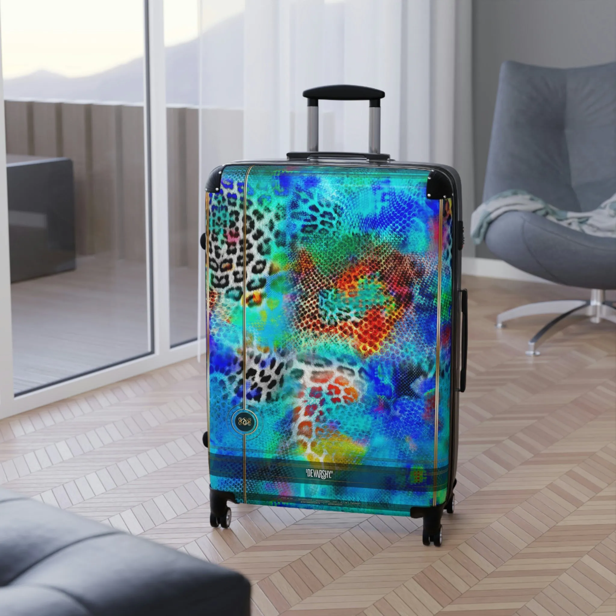 Turquoise Leopard Print Suitcase Carry-on Suitcase Animal Print Luggage Hard Shell Suitcase in 3 Sizes | 0013