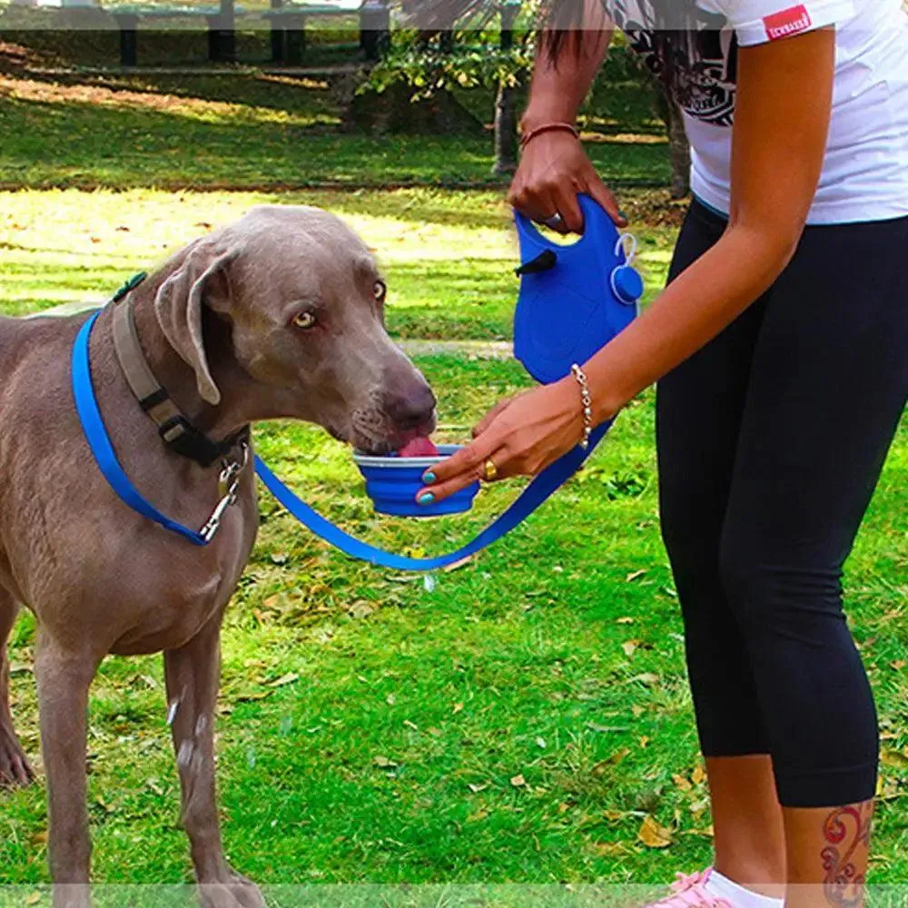 Ultimate 4-in-1 Pet Dog Leash with Water Bottle, Bowl & Waste Bag Dispenser - Perfect for Outdoor Adventures!