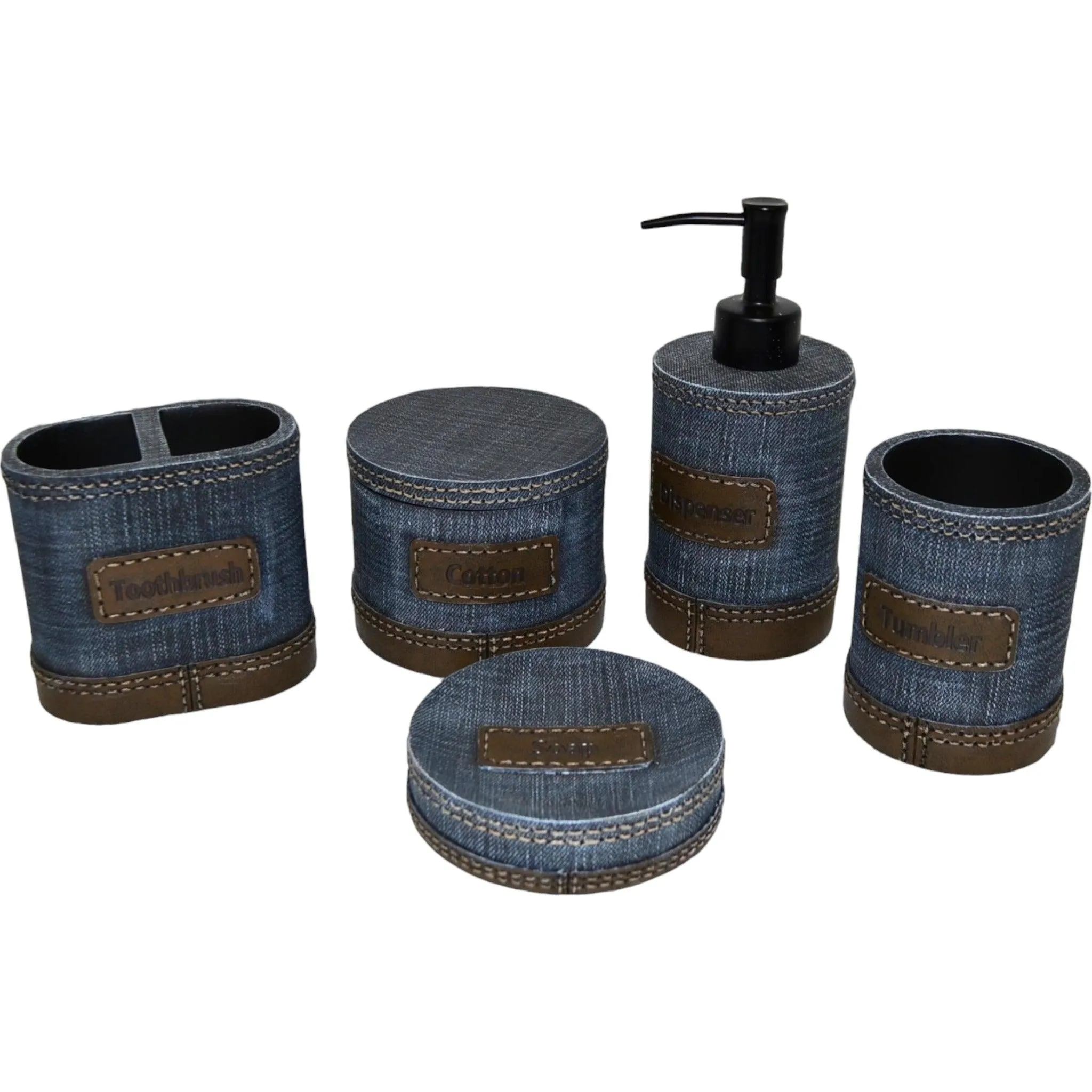 Unique Bathroom Accessory Set of Denim Finish