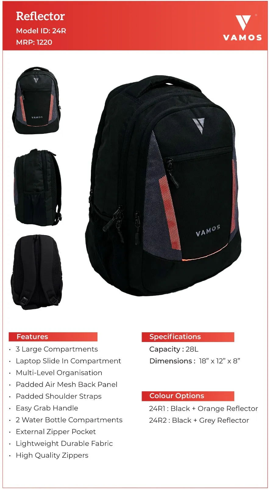 VAMOS Reflector Back Pack 24R1 - Capacity : 28L