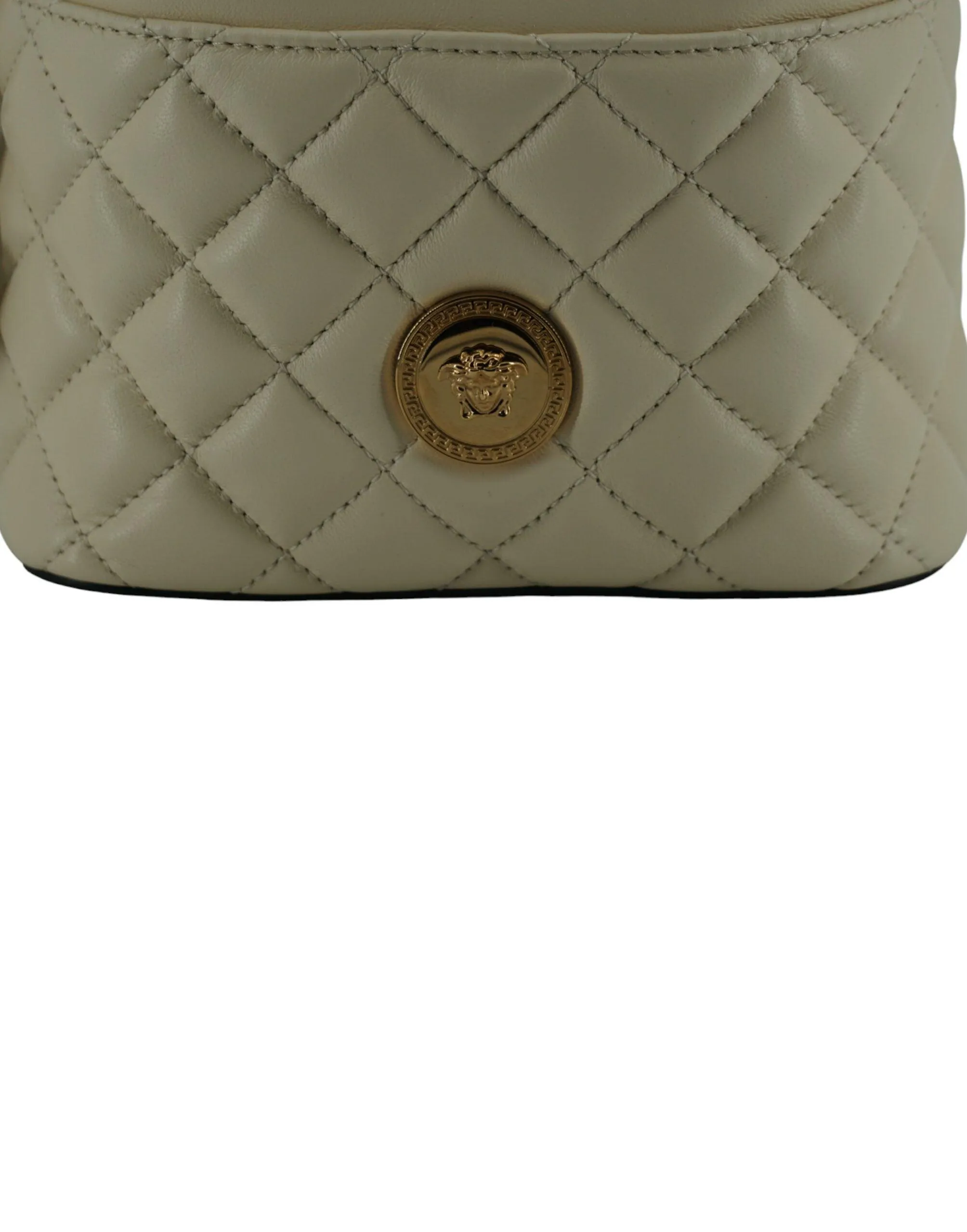 Versace Elegant Small White Leather Bucket Shoulder Bag