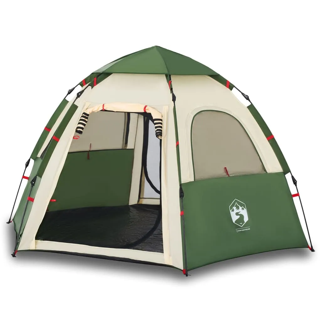 vidaXL Camping Tent Cabin 4-Person Green Quick Release