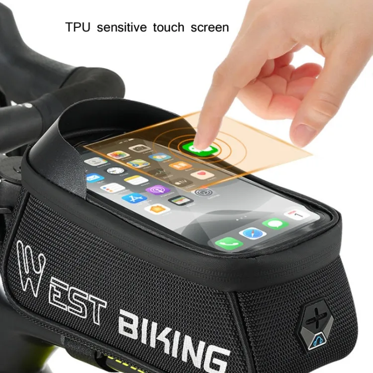 WEST BIKING West 6.9 Inches Rider Bike Reflective Mobile Phone Touch Screen Front Bag Mountain Bike Front Beam Upper Tube Bag(Black)