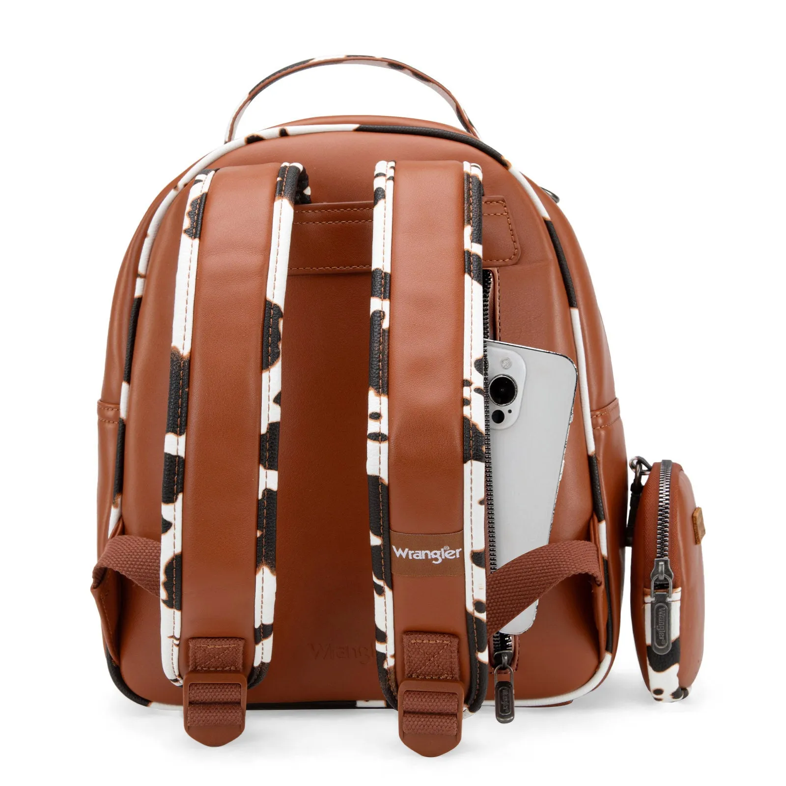 WG102-8603  Wrangler  Cow Print Backpack With Coin Pouch - Brown