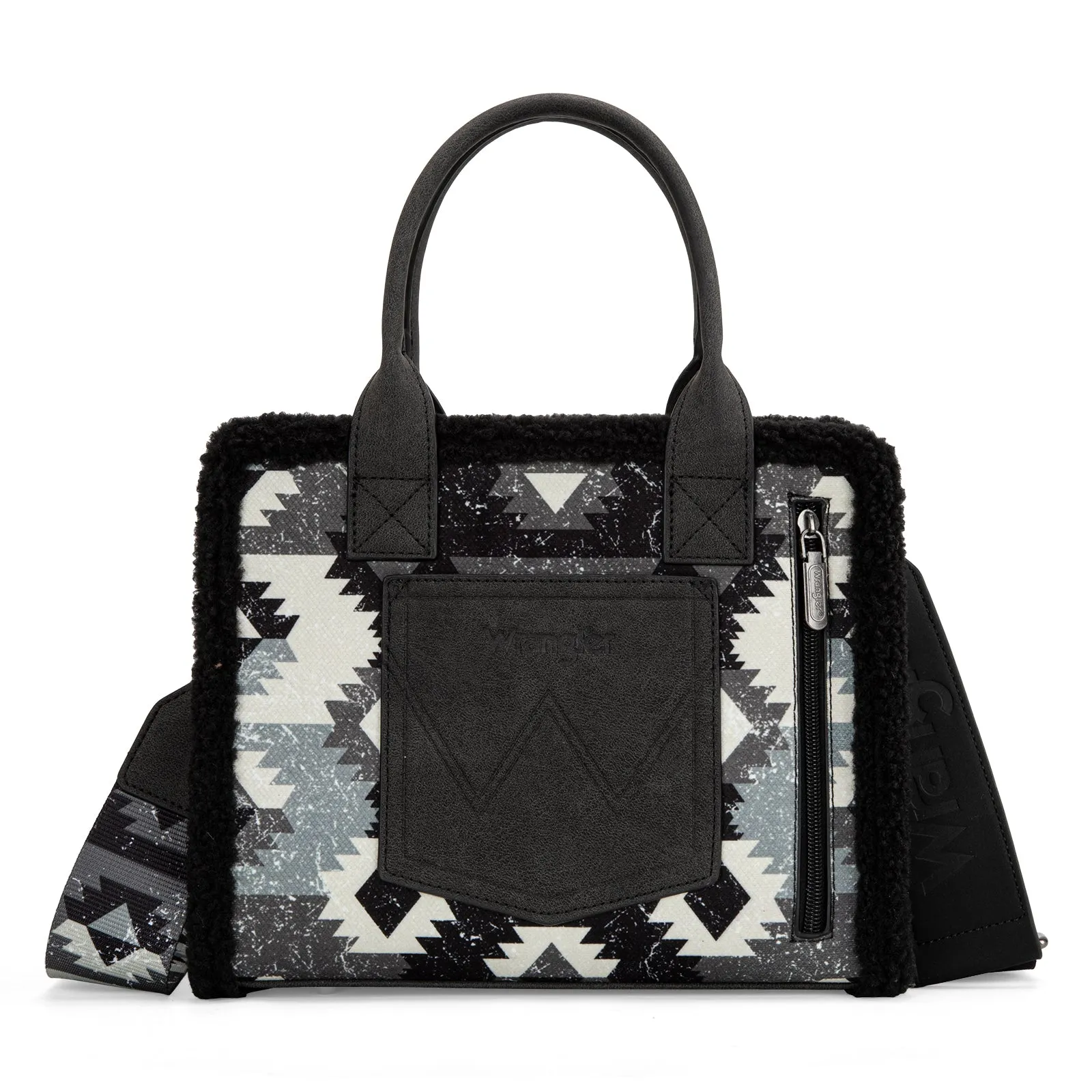 WG166-8120S  Wrangler Sherpa Southwestern Print Small Canvas Tote/Crossbody Black