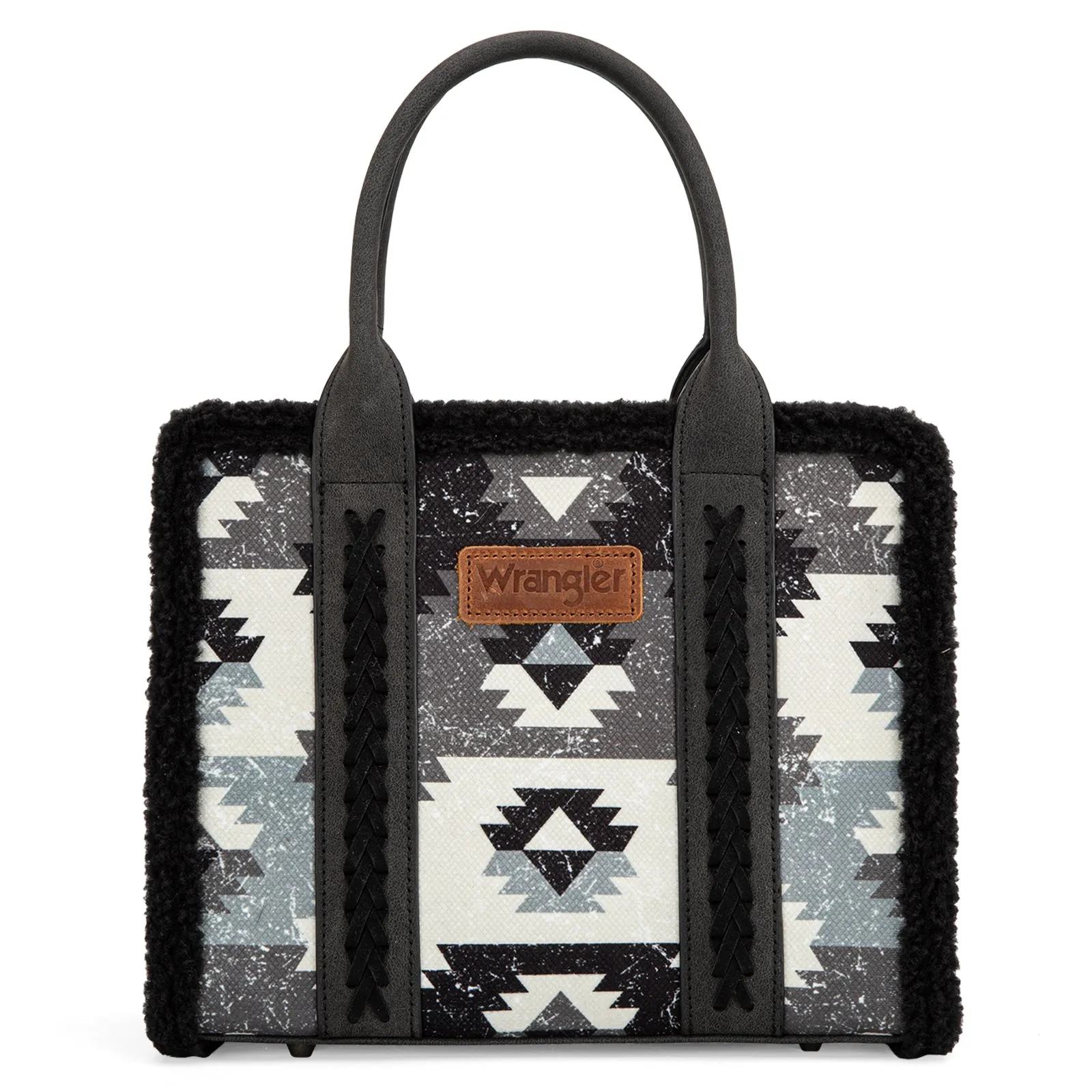 WG166-8120S  Wrangler Sherpa Southwestern Print Small Canvas Tote/Crossbody Black