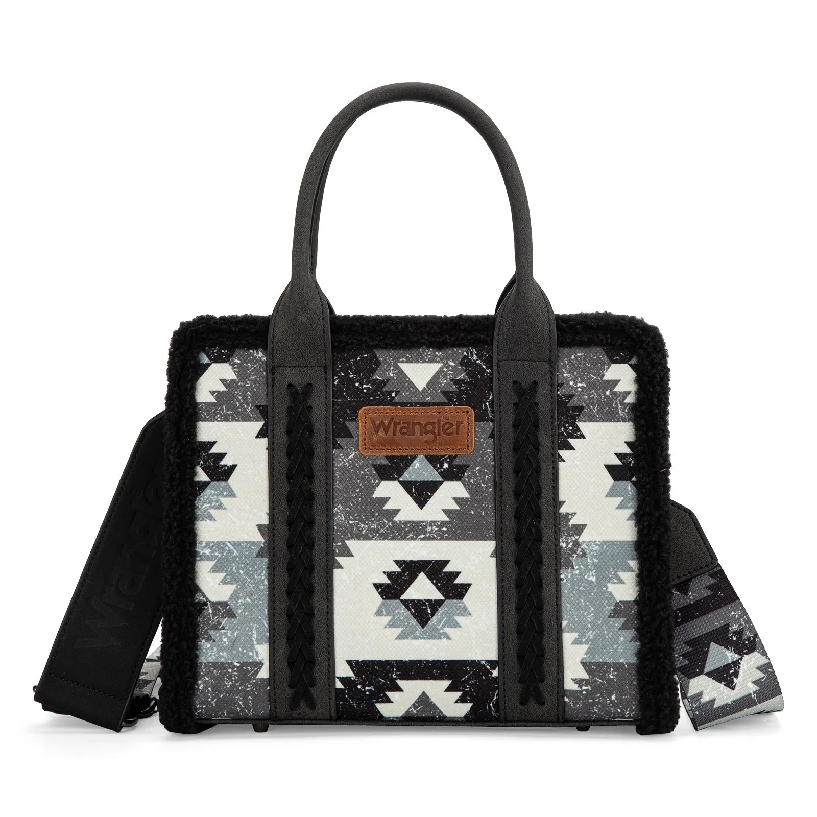 WG166-8120S  Wrangler Sherpa Southwestern Print Small Canvas Tote/Crossbody Black