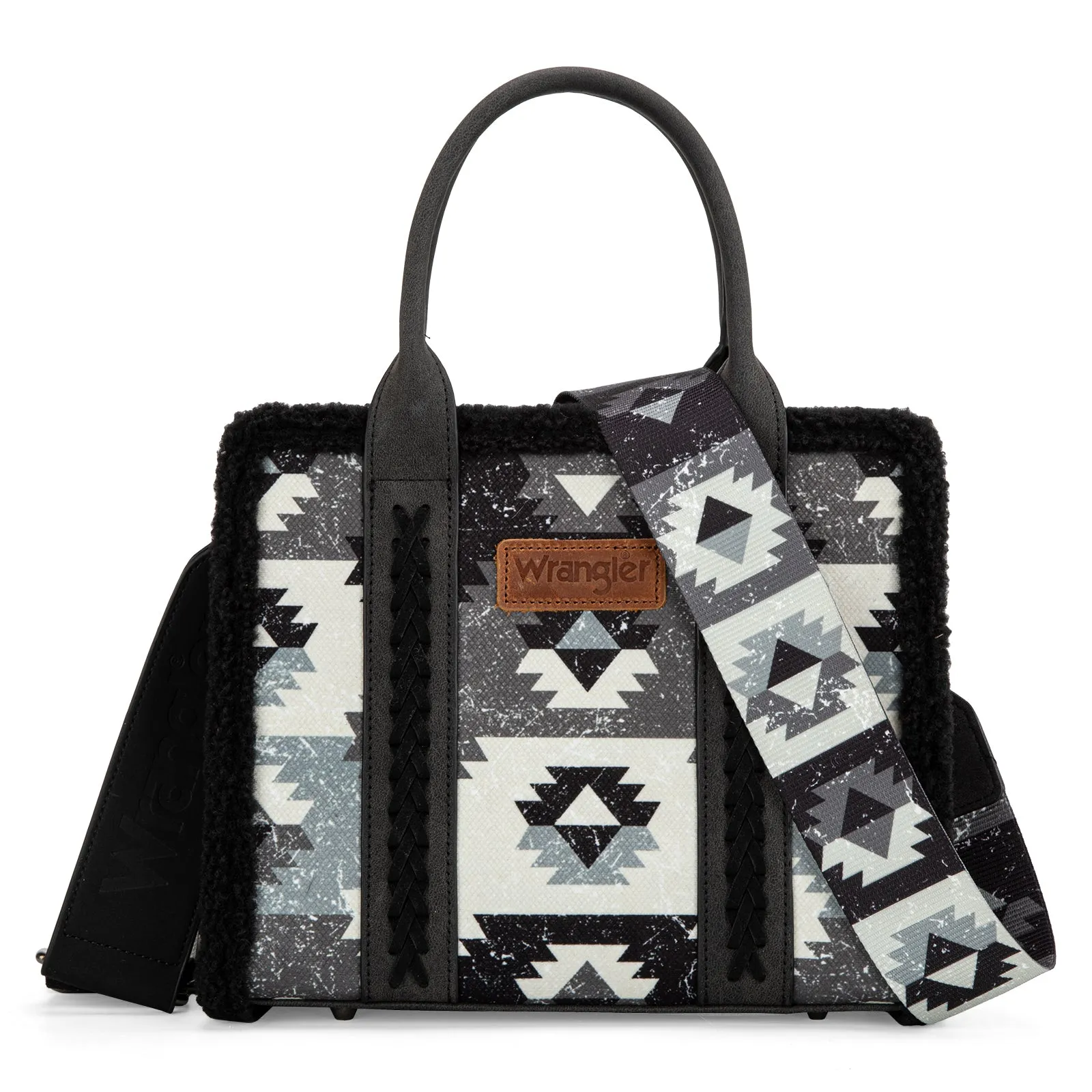 WG166-8120S  Wrangler Sherpa Southwestern Print Small Canvas Tote/Crossbody Black