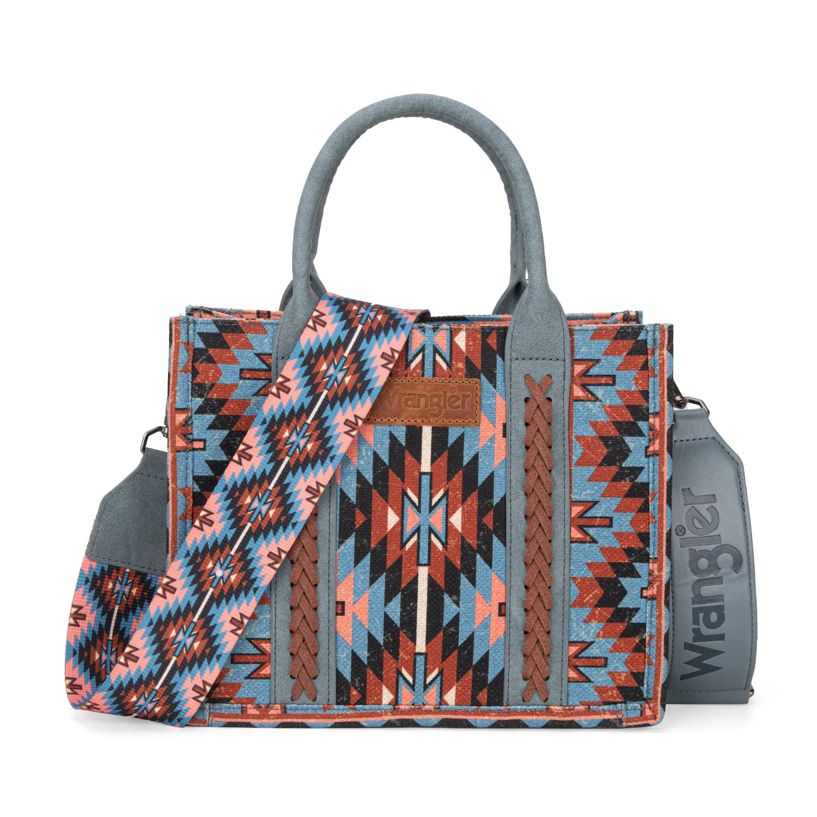 WG2213-8120S  Wrangler Southwestern Pattern Dual Sided Print -Tote/Crossbody -NAVY