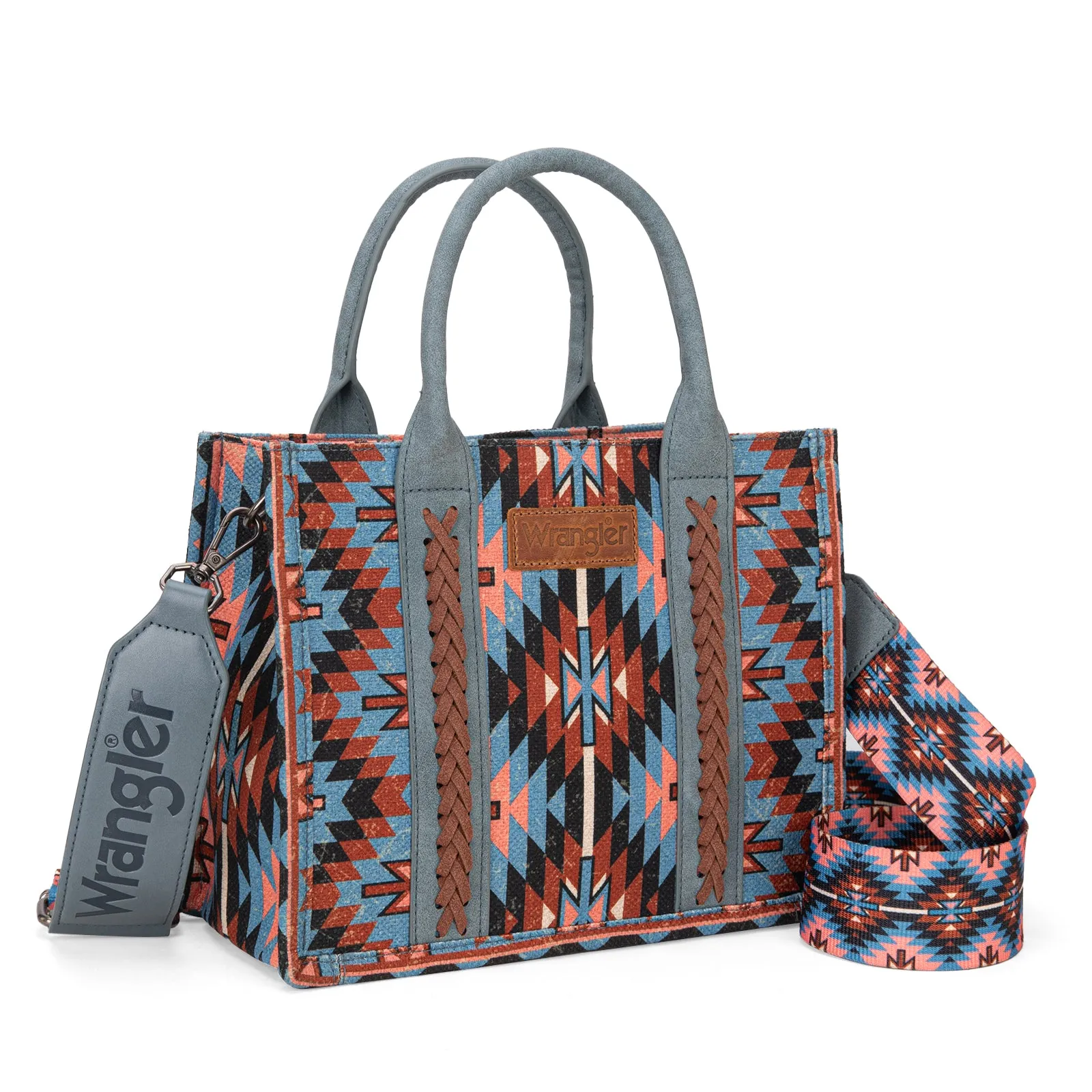 WG2213-8120S  Wrangler Southwestern Pattern Dual Sided Print -Tote/Crossbody -NAVY