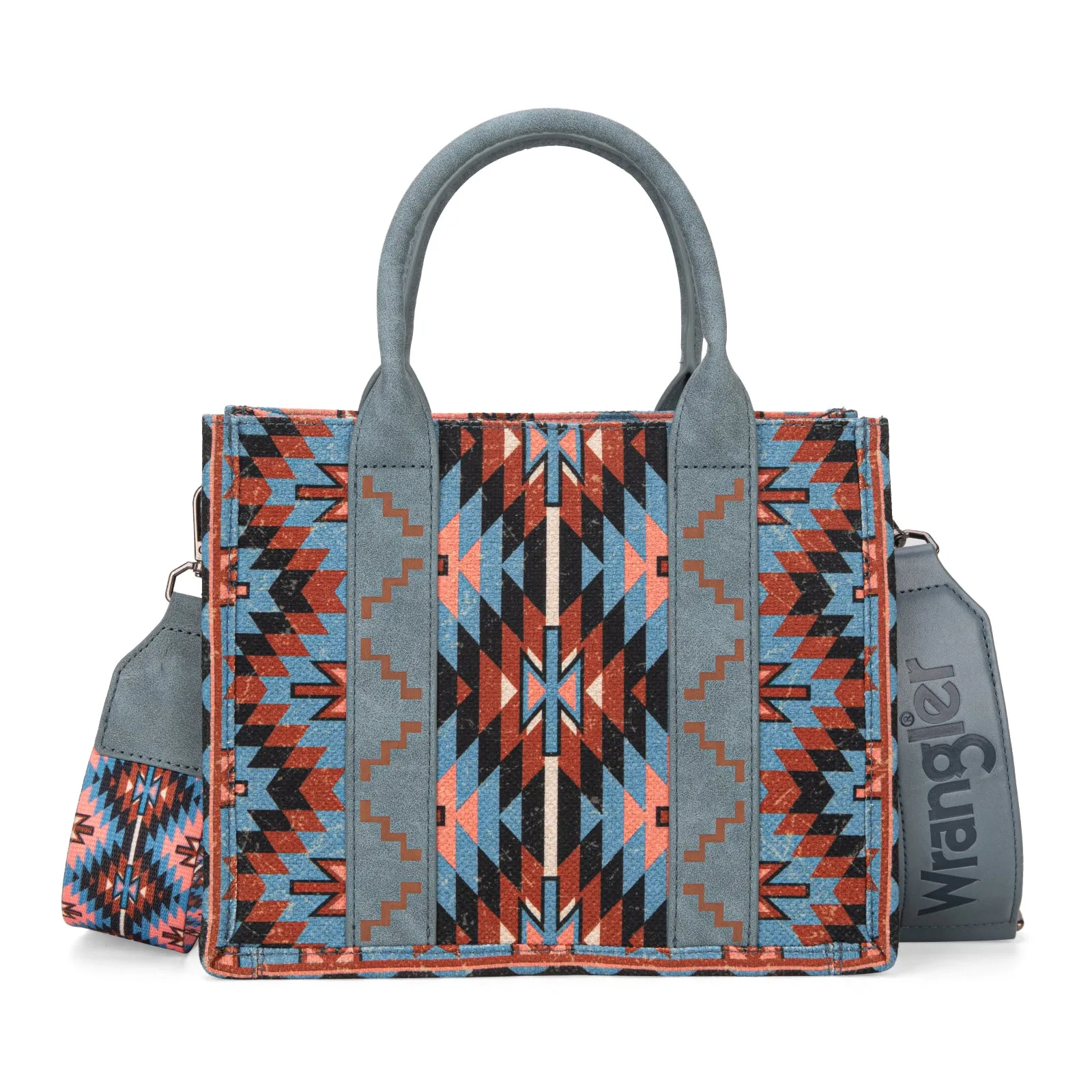 WG2213-8120S  Wrangler Southwestern Pattern Dual Sided Print -Tote/Crossbody -NAVY