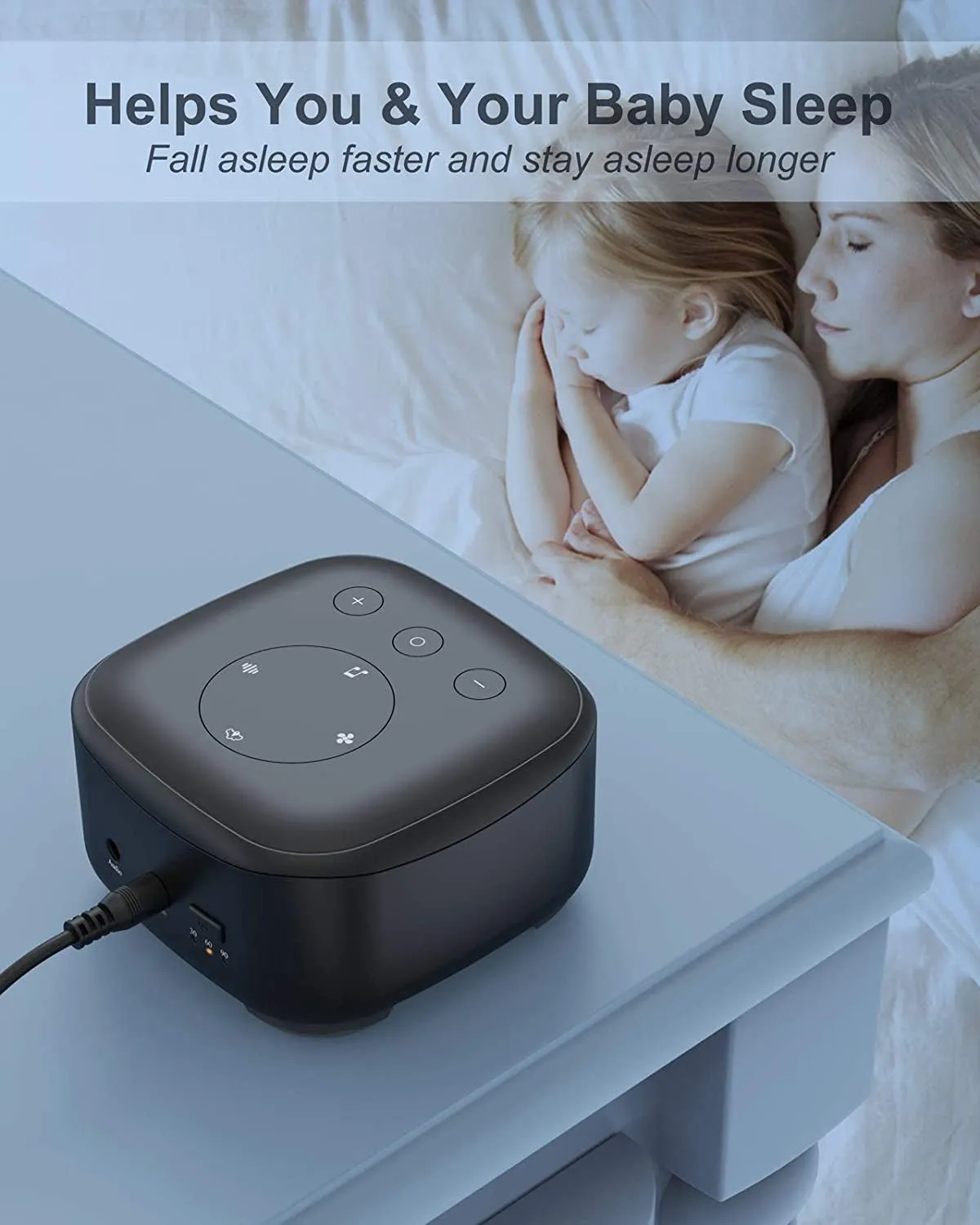 White Noise Machine, Elesories Sound Machine Sleep Therapy Soother for Adults Baby Kids Sleeping, 24 Soothing Sounds Including White Noise/Fan Sounds/Nature Sounds/Lullaby for Nursery Office