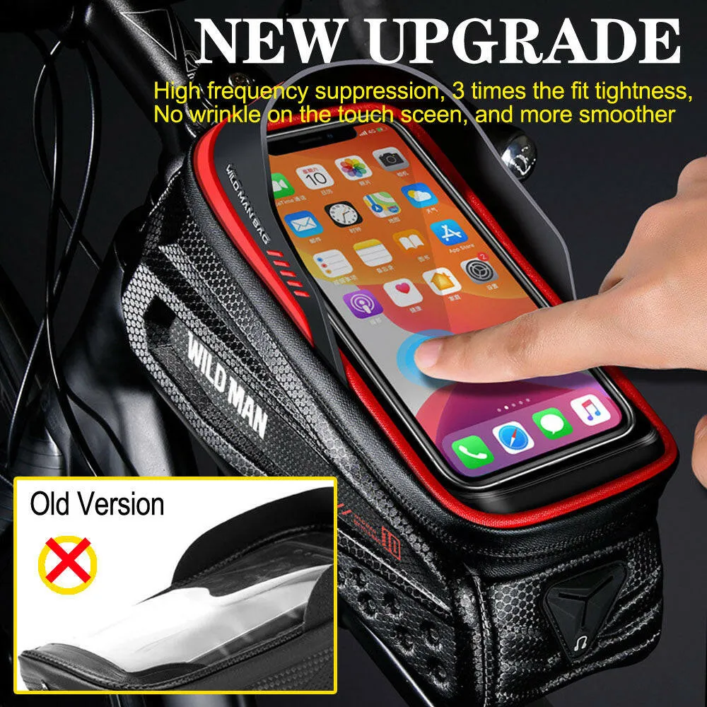 WILD MAN New Rainproof Bike Bag Bicycle Front Cell Phone holder with Touchscreen Top Tube Cycling Reflective MTB Accessories