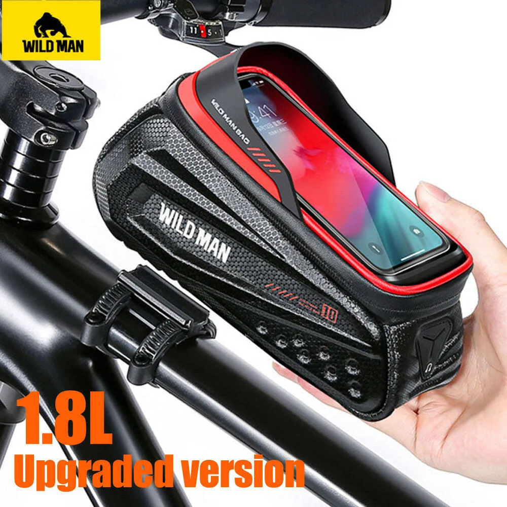 WILD MAN New Rainproof Bike Bag Bicycle Front Cell Phone holder with Touchscreen Top Tube Cycling Reflective MTB Accessories