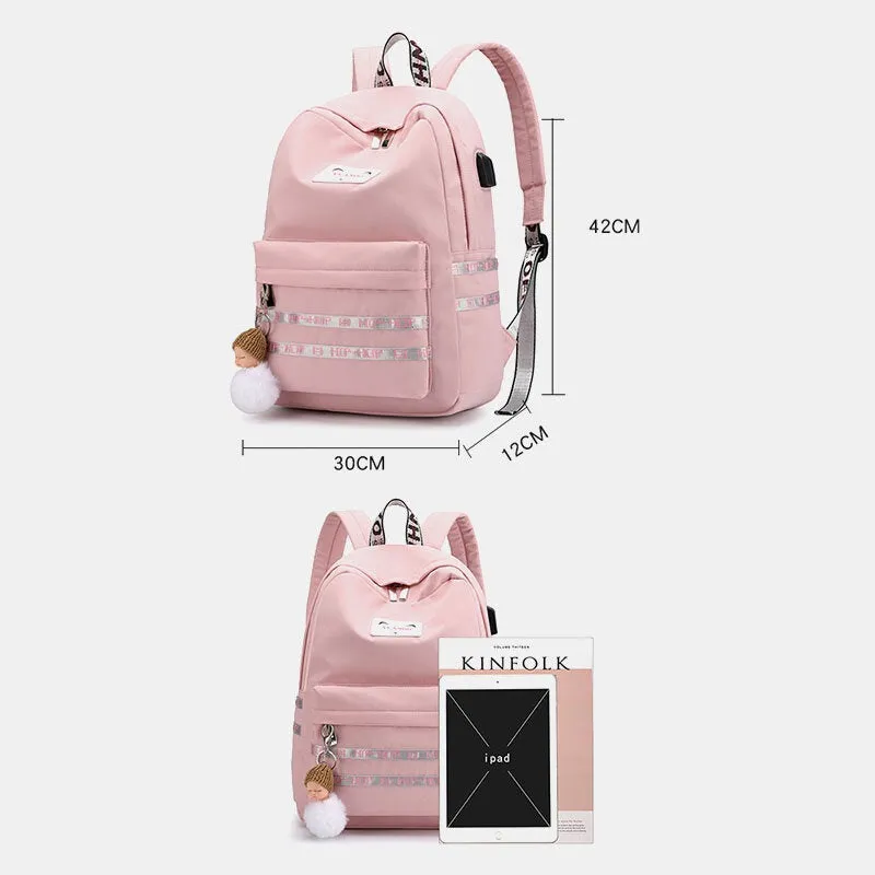 Women Large Capacity Student School Bag With USB Charging Wear-resistance Backpack