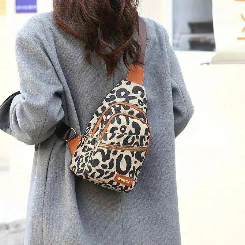 Women's Leopard Print Sling Chest Crossbody & Backpack Bag With Headphone Jack