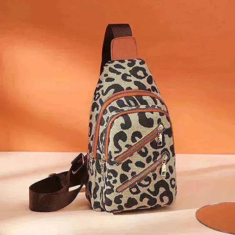 Women's Leopard Print Sling Chest Crossbody & Backpack Bag With Headphone Jack