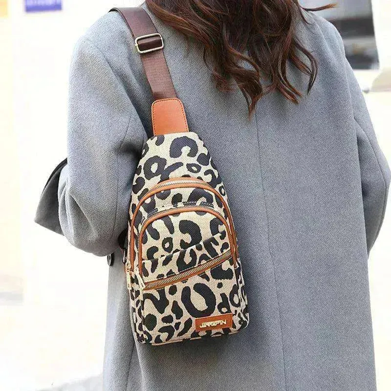 Women's Leopard Print Sling Chest Crossbody & Backpack Bag With Headphone Jack