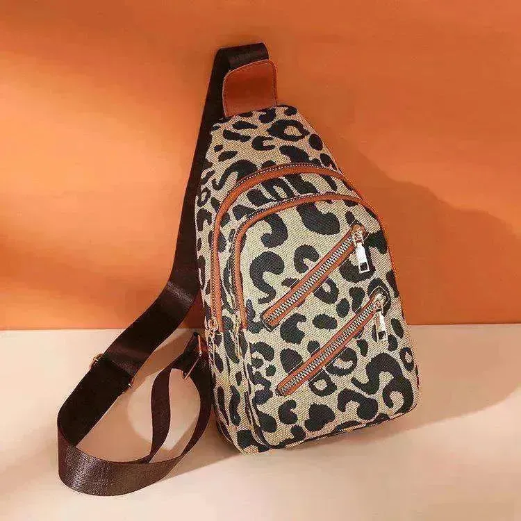 Women's Leopard Print Sling Chest Crossbody & Backpack Bag With Headphone Jack