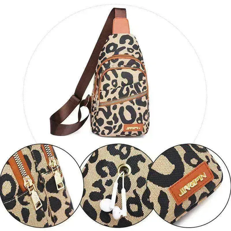 Women's Leopard Print Sling Chest Crossbody & Backpack Bag With Headphone Jack