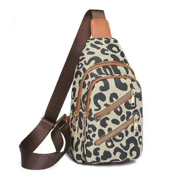 Women's Leopard Print Sling Chest Crossbody & Backpack Bag With Headphone Jack