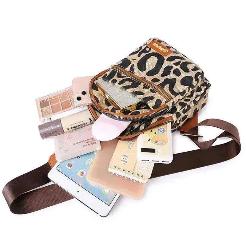 Women's Leopard Print Sling Chest Crossbody & Backpack Bag With Headphone Jack