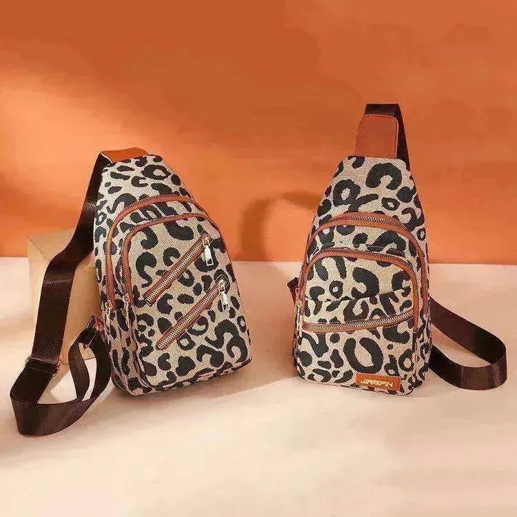 Women's Leopard Print Sling Chest Crossbody & Backpack Bag With Headphone Jack