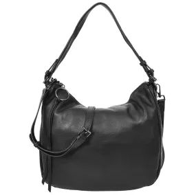 Womens Real Leather Hobo Style Handbag Diana Black