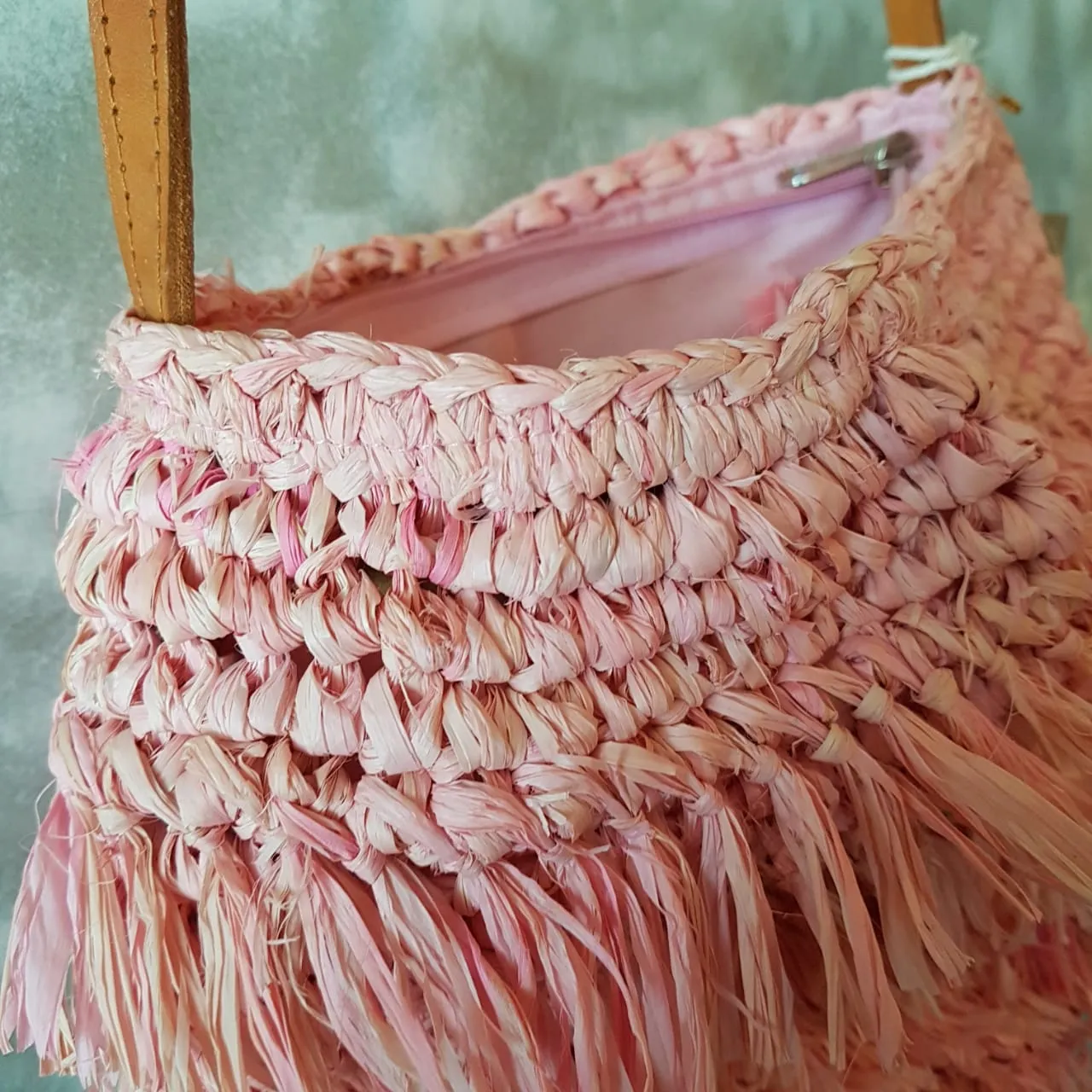 Woven Straw Shoulder Bag In Pink, Black Or Natural With Leather Strap