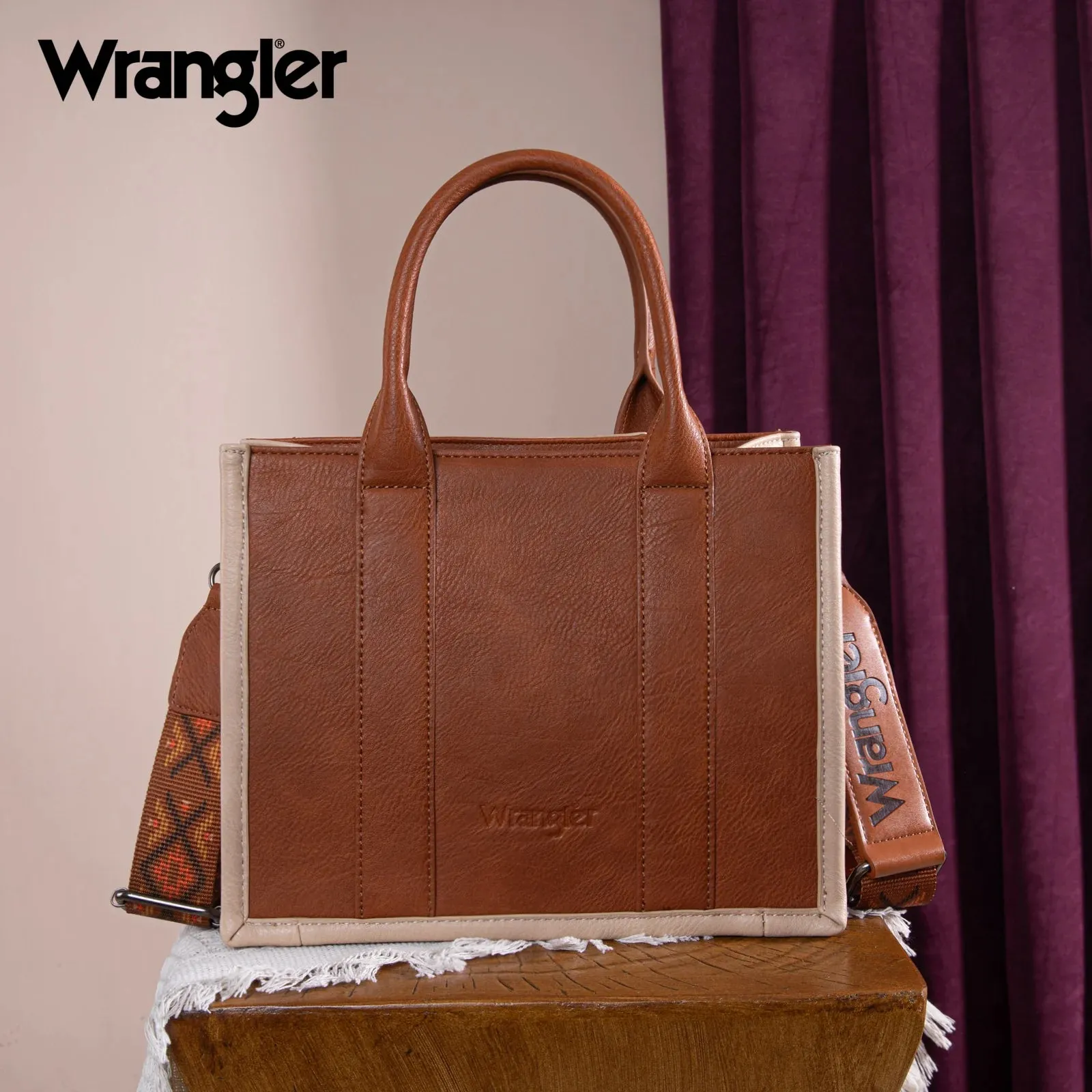 Wrangler Aztec Embroidered Tote/Crossbody - Brown