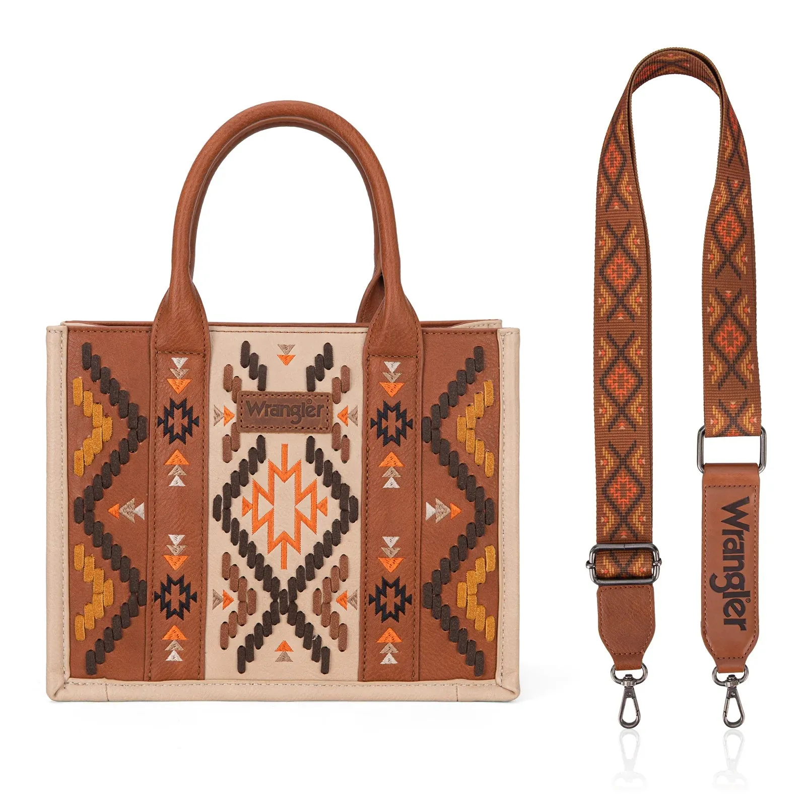 Wrangler Aztec Embroidered Tote/Crossbody - Brown