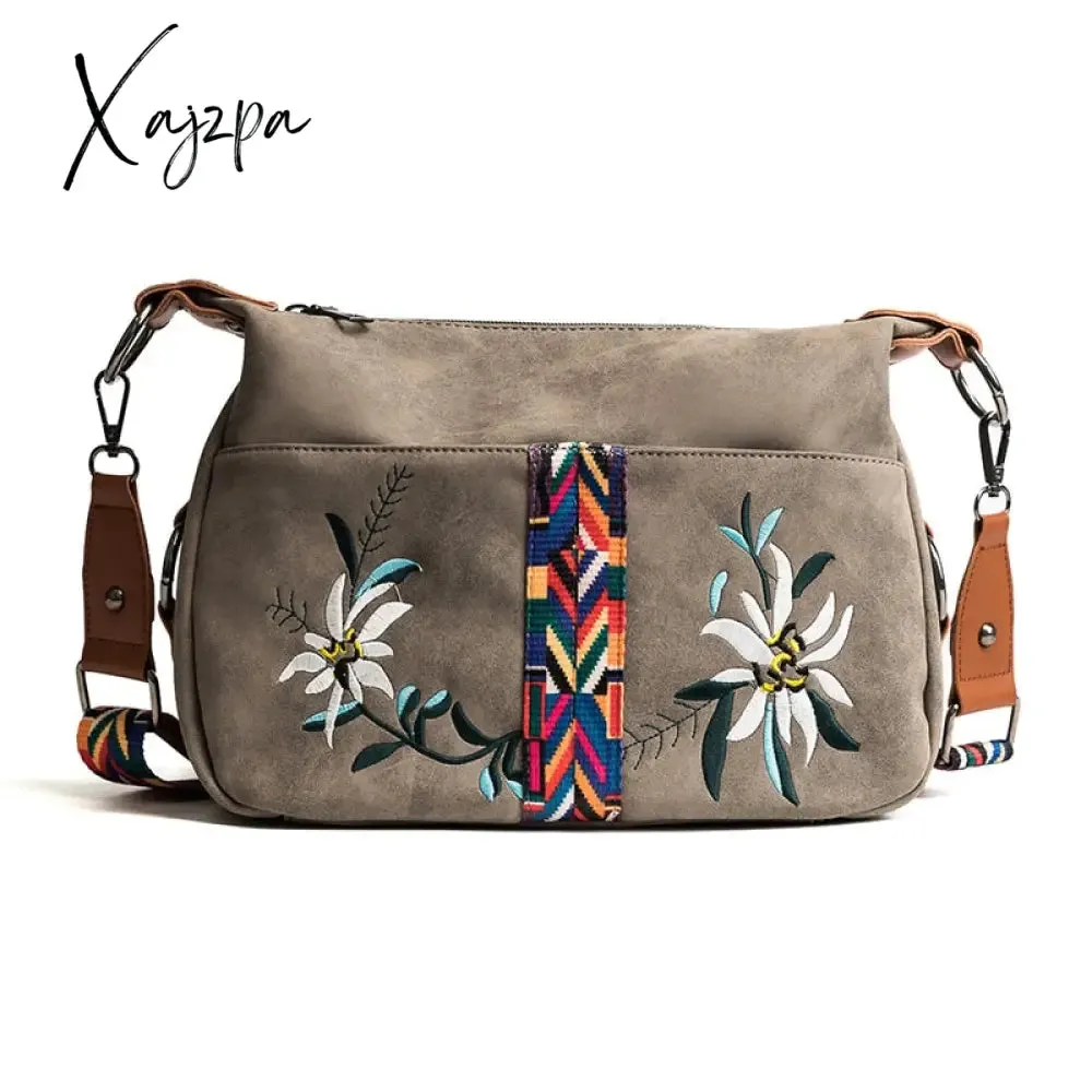 Xajzpa - High Quality Abrasive Fabric Women Bag Fashion Embroidery Handbag Female Crossbody Bags Designer Multifunction Shoulder Bag Tote