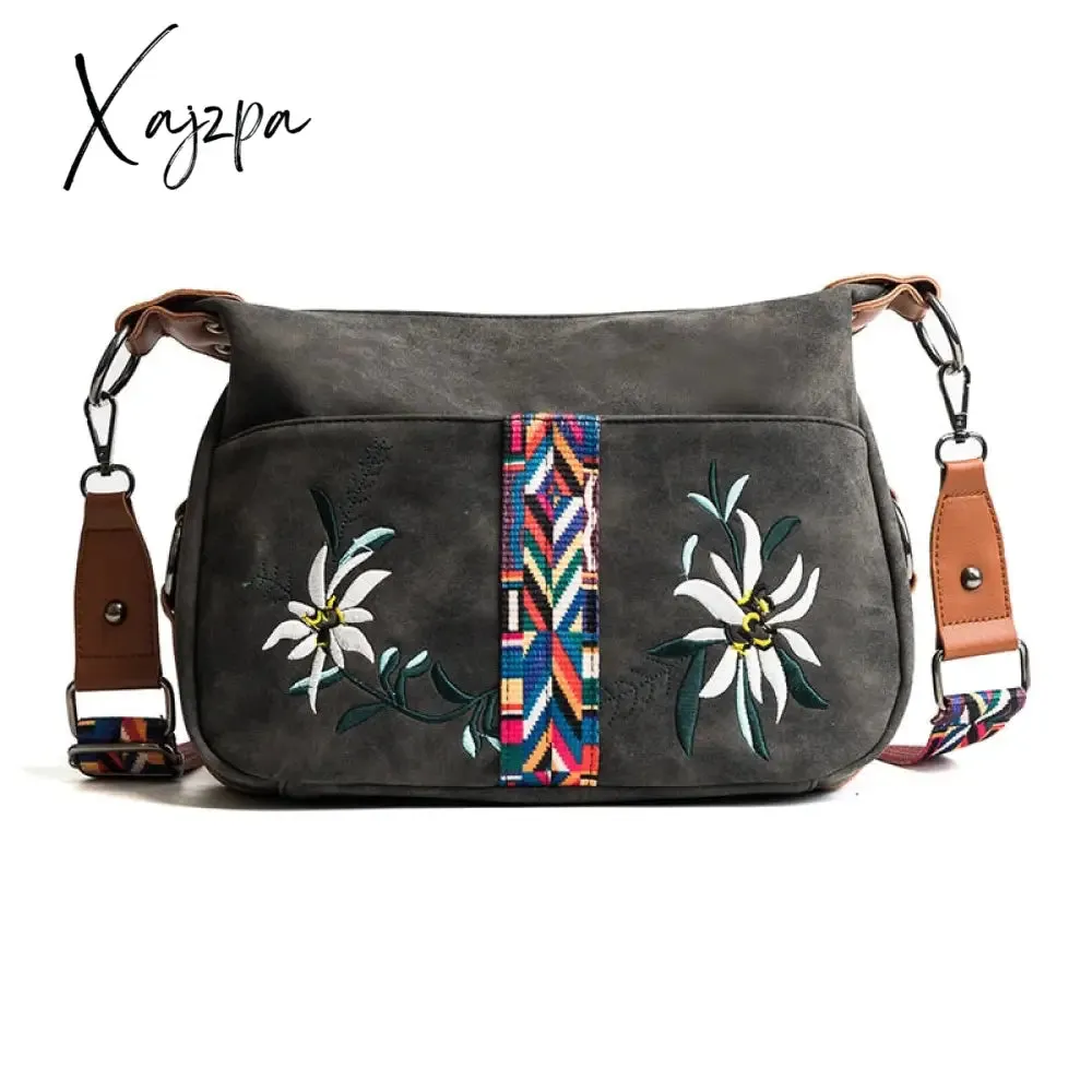 Xajzpa - High Quality Abrasive Fabric Women Bag Fashion Embroidery Handbag Female Crossbody Bags Designer Multifunction Shoulder Bag Tote