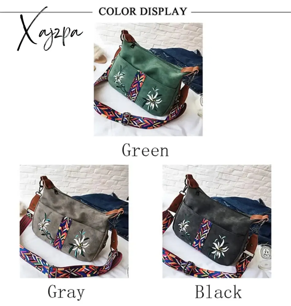 Xajzpa - High Quality Abrasive Fabric Women Bag Fashion Embroidery Handbag Female Crossbody Bags Designer Multifunction Shoulder Bag Tote