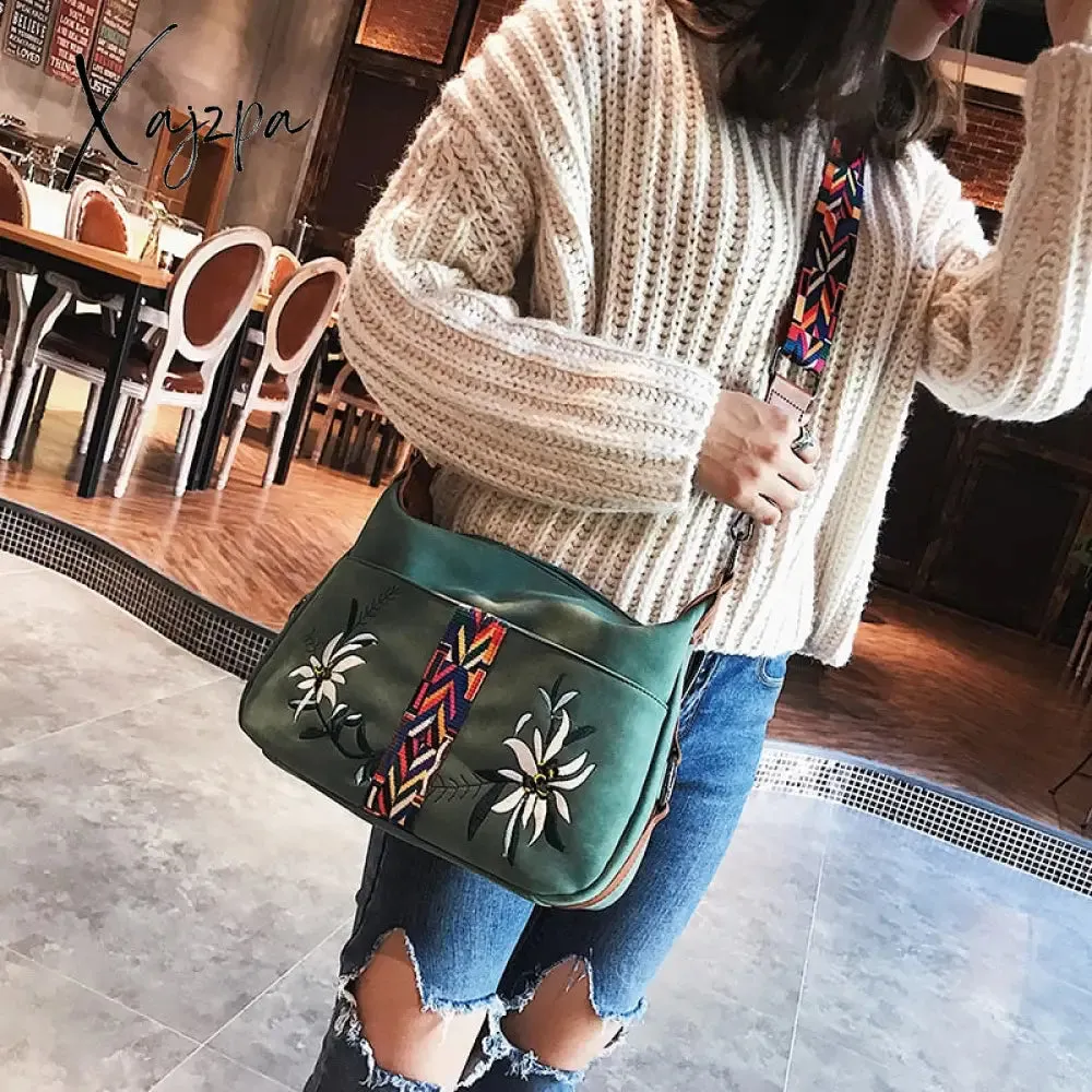 Xajzpa - High Quality Abrasive Fabric Women Bag Fashion Embroidery Handbag Female Crossbody Bags Designer Multifunction Shoulder Bag Tote