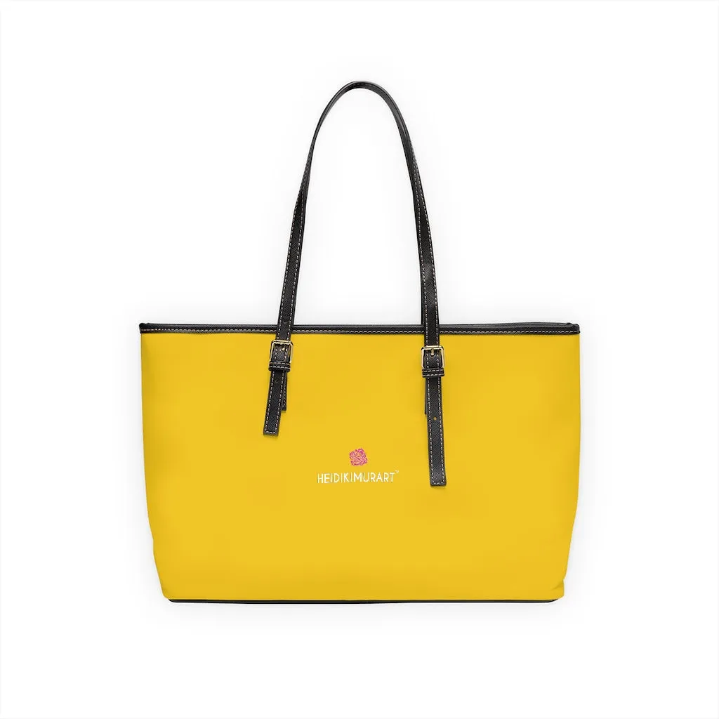 Yellow Zipped Best Tote Bag, Solid Color Modern Essential Designer PU Leather Shoulder Bag For Ladies