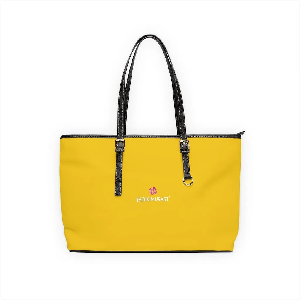 Yellow Zipped Best Tote Bag, Solid Color Modern Essential Designer PU Leather Shoulder Bag For Ladies