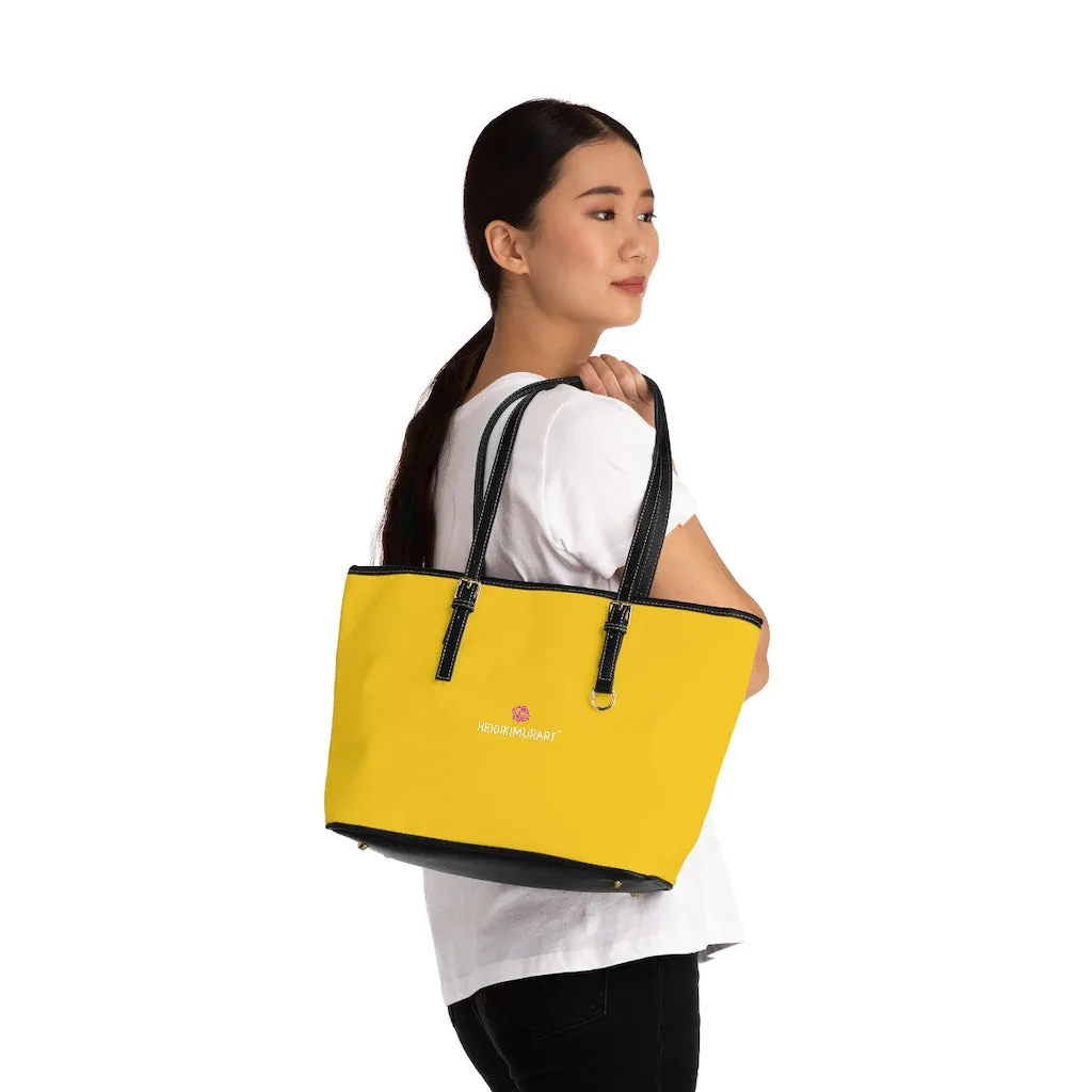 Yellow Zipped Best Tote Bag, Solid Color Modern Essential Designer PU Leather Shoulder Bag For Ladies