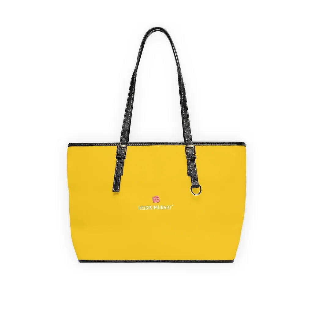 Yellow Zipped Best Tote Bag, Solid Color Modern Essential Designer PU Leather Shoulder Bag For Ladies