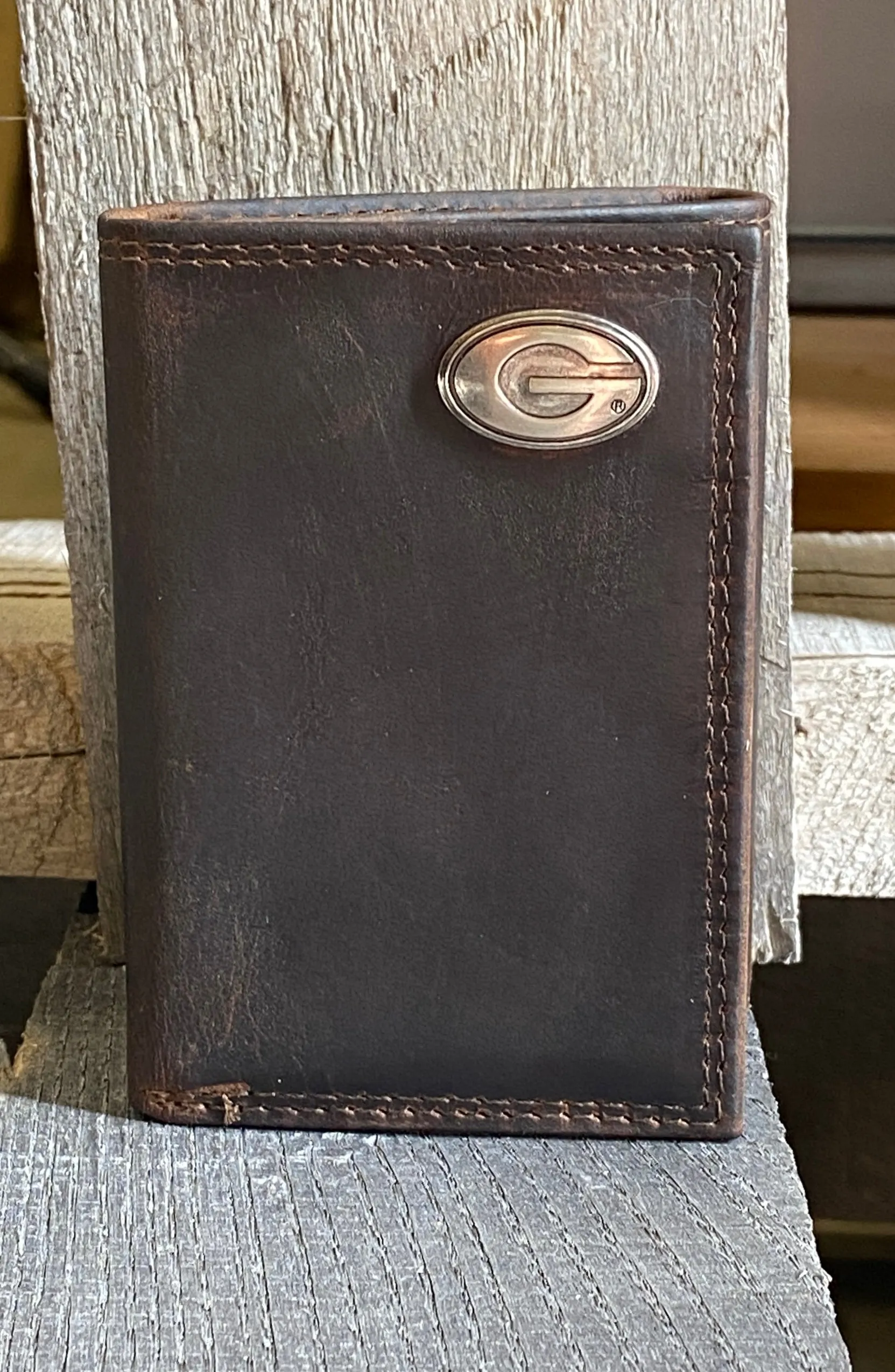 Zep-Pro IWT2CRZH-UGA University of Georgia Bulldogs Brown “Crazy Horse” Leather Tri-fold Wallet